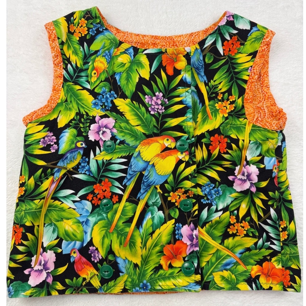 Handmade Tropical Parrot Print Pullover Crop Top Women XS Multicolor Jungle